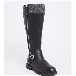 TORRID Black Faux Leather Sweater Trimmed Boot